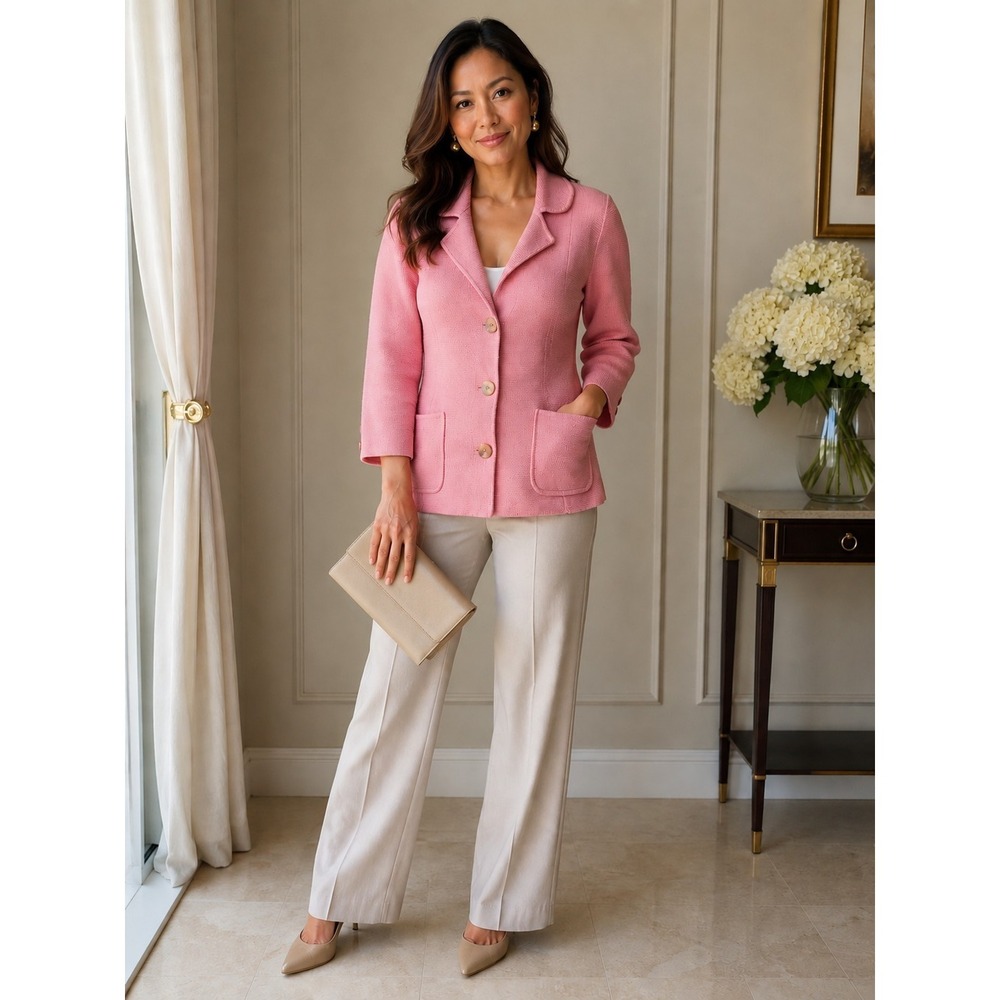 Talbots Blazer Womens 14 Pink Silk  Blend Career Jacket‎ Office Work  Minimalist